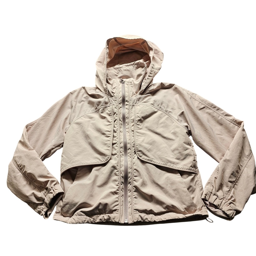 Lululemon Windbreaker Jacket Womens 2 Tan Beige Hooded Full Zip Activewear